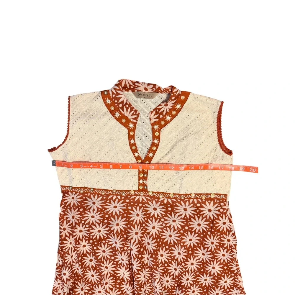 Dhristi Girls Rust Orange Floral Eyelet Lace Boho Dress Mirror Detail Size L